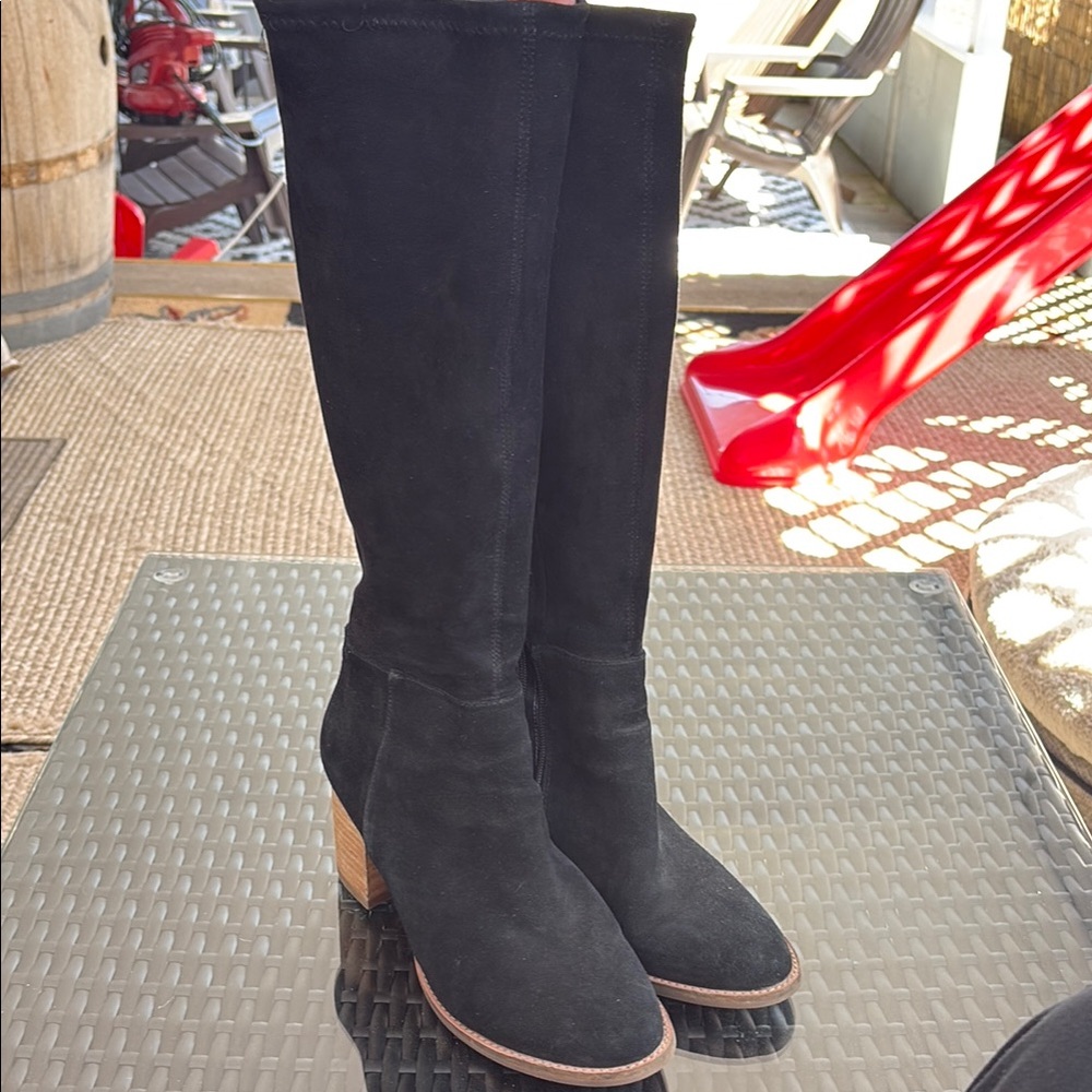 Black Suede Knee-High Boots